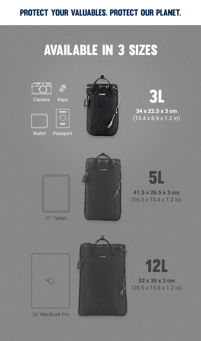 Safe Size Chart Travelsafe® Anti-Theft Portable Safe (Available in 3 sizes) | Pacsafe ...